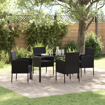 Vidaxl 5 Piece Garden Dining Set With Cushions Black Poly Rattan