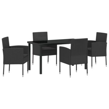 Vidaxl 5 Piece Garden Dining Set With Cushions Black Poly Rattan