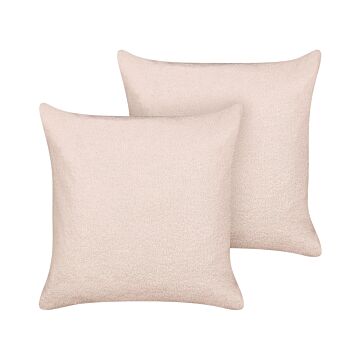 Set Of 2 Decorative Cushions Pink Boucle 60 X 60 Cm Woven Removable With Zipper Boho Decor Accessories Beliani
