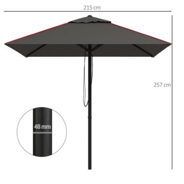 Outsunny Patio Parasol Umbrella With Vent, Garden Market Table Umbrella Sun Shade Canopy With Piping Side, Grey