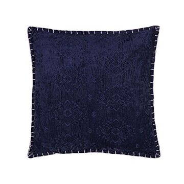 Decorative Cushion Blue Geometric Pattern 45 X 45 Cm Distressed Vintage Glamour Decor Accessories Beliani