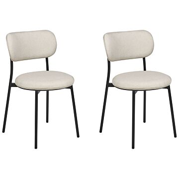 Set Of 2 Dining Chairs Beige Polyester Seats Armless Metal Legs For Dining Room Kitchen Beliani