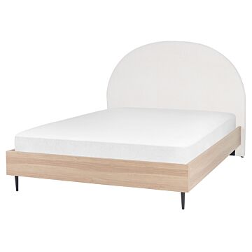 Bed Frame White Fabric Eu King Size 5ft3 Upholstered Headboard Mdf Frame Metal Legs Wooden Slatted Base Modern Style Bedroom Beliani
