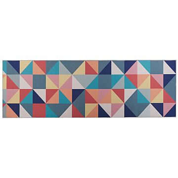 Runner Rug Multicolour Polyester 80 X 240 Cm Geometric Triangle Pattern Anti-slip Bottom Modern Hallway Beliani