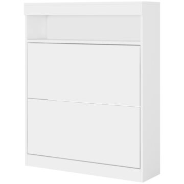 Homcom 16 Shoe Pair Shoe Storage Cabinet, With Flip Doors - White