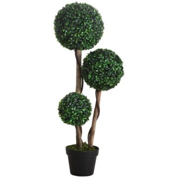 Homcom Decorative Artificial Plant Boxwood Ball Topiary Tree In Pot Fake Plant For Home Indoor Outdoor Decor, 90 Cm, Dark Green