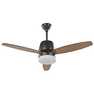 Ceiling Fan With Light Black And Dark Wood Metal 3 Blades Modern Design Remote Control