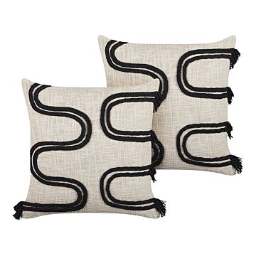 Decorative Cushions Beige And Black 45 X 45 Cm Abstract Pattern Square Throw Pillow Home Soft Accessory Beliani