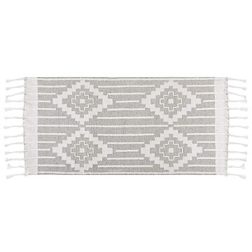 Area Rug Grey And White 80 X 150 Cm Synthetic Material Decorative Tassels Indian Style Indoor Outdoor Beliani