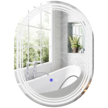 Kleankin 800 X 600mm Bathroom Mirror With Led Lights Makeup Mirror With Anti-fog Touch, Switch, Vertical Or Horizontal