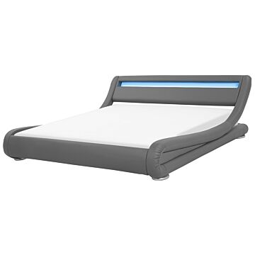 Platform Bed Frame Grey Faux Leather Upholstered Led Illuminated Headboard 6ft Eu Super King Size Sleigh Design Beliani