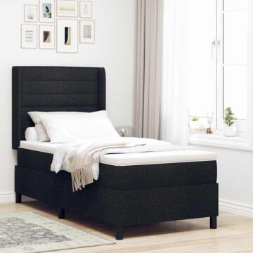 Vidaxl Box Spring Bed With Mattress & Led Black 100x200 Cm Fabric