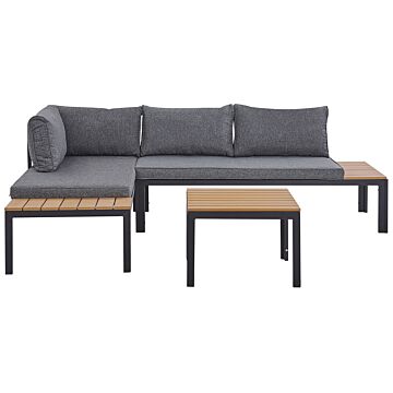 Garden Corner Sofa Set Grey Cushions Slatted Design Coffee Table 4 Seater Modern Conversation Set Beliani
