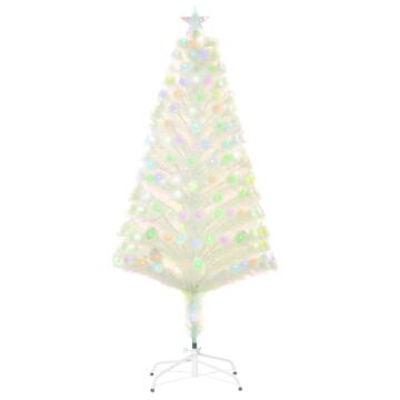 Homcom 5 Feet Pre Lit Artificial Christmas Tree With Fiber Optic Led Lights.- White