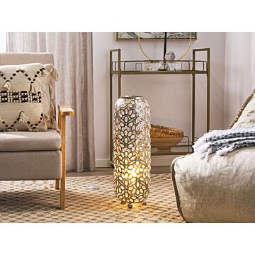 Floor Lamp Silver Metal Cylindrical Shape 70 Cm Floral Pattern Glam Beliani
