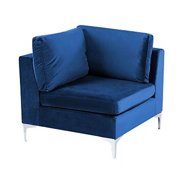 1-seat Corner Section Blue Velvet Sofa Module Silver Metal Legs Glamour Style Beliani