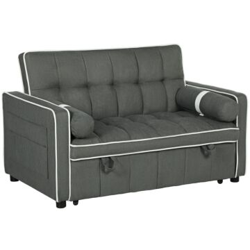 Homcom Two-seater Linen-look Sofa Bed - Charcoal Grey