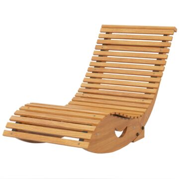 Outsunny Outdoor Rocking Chair W/ Slatted Seat, Wooden Rocking Chair, 130cm X 60cm X 60cm, Teak