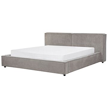 Eu Super King Size Bed Grey Fabric Upholstery 6ft Slatted Base With Thick Padded Headboard Footboard Beliani