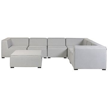 Corner Sofa Set Light Grey Fabric Upholstery 7 Seater With Ottoman Indoor Outdoor Modular Garden Lounge Set Left Hand Beliani