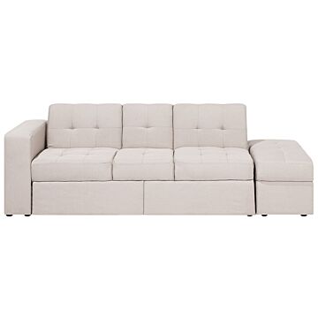 Sectional Sofa Bed Beige Storage Ottoman Pull Out Drawers Click Clack Drop Down Tray Cup Holder Beliani
