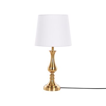 Table Lamp Gold With White Metal Base Polyester Shade Vintage Design Beliani