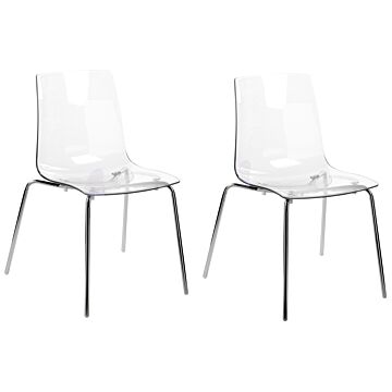 Set Of 2 Dining Chairs Transparent Synthetic Seat Metal Legs Backrest Modern Design Beliani