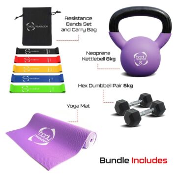 Home Strength Training Bundles - Dumbbells+ Kettlebell + Yoga Mat + Resistance Bands 5kg Dumbbell + 8kg Kettlebell + Yoga Mat + Resistance Bands Set