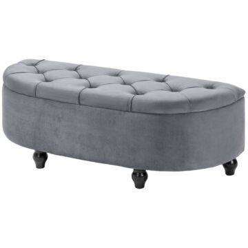 Homcom Semi-circle Bed End Bench Ottoman With Storage Tufted Upholstered Accent Seat Footrest Stool With Rubberwood Legs For Bedroom & Entryway, Dark Grey