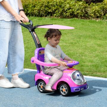 Aiyaplay 3 In 1 Ride On Push Car, Cartoon Robot Theme Foot To Floor Slider W/ Handle Light Music Horn, Storage - Pink
