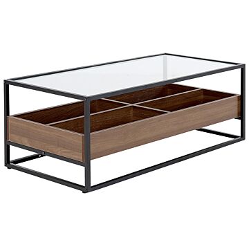 Coffee Table Dark Wood With Black Glass Top Metal Frame Storage Function Rectangular Modern Design Beliani