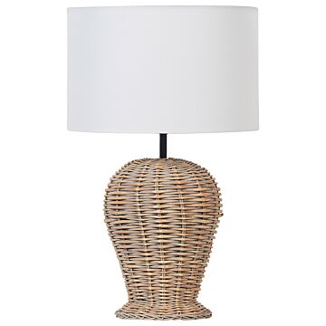 Table Lamp Rattan Light Fabric Shade 30 X 30 X 49 Cm Natural Bedside Table Light Ambient Lighting Boho Rustic Style Living Room Bedroom Beliani