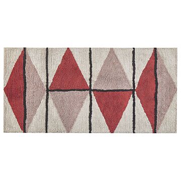 Area Rug Multicolour Cotton 80 X 150 Cm Low Pile Geometric Pattern Rectangular Retro Beliani