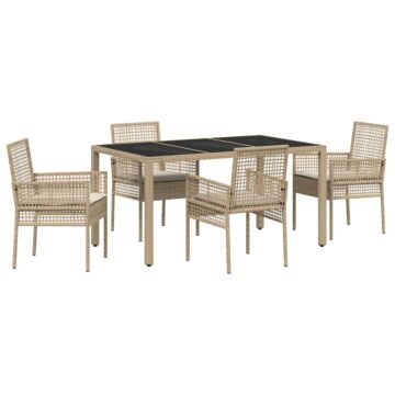 Vidaxl Set Of 3 Beige Pe Rattan, Tempered Glass, Powder-coated Steel