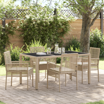 Vidaxl Set Of 3 Beige Pe Rattan, Tempered Glass, Powder-coated Steel