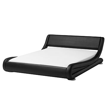 Platform Bed Frame Black Faux Leather Upholstered 5ft3 Eu King Size Sleigh Design Beliani