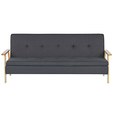 Sofa Bed Dark Grey Fabric Upholstered 3 Seater Click Clack Bed Wooden Frame And Armrests Beliani