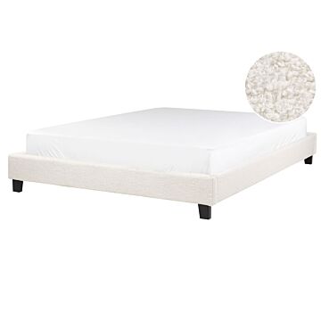 Eu King Size Bed 5ft3 Cream Beige Fabric Slatted Frame Without Headboard Beliani