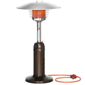 Outsunny Gas Patio Heater With Tip-over Protection, Outdoor Heater With Piezo Ignition, Adjustable Heat, Regulator And Hose For Garden Camping Brown