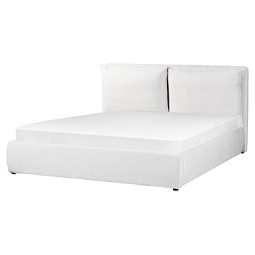 Eu King Size Ottoman Bed Off-white Velvet 5ft3 Upholstered Frame Cushion Back Storage Cosy Bedroom Modern Beliani