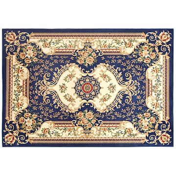 Area Rug Carpet Blue White Polyester Fabric Floral Victorian Pattern Rubber Coated Bottom 160 X 230 Cm Beliani