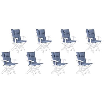 Outdoor Chair Replacement Cushions Set Blue Fabric Uv Resistant Thickly Padded 8 Pillows Beliani