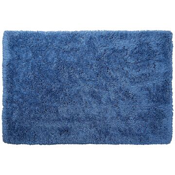 Shaggy Area Rug High-pile Carpet Solid Blue Polyester Rectangular 200 X 300 Cm Beliani