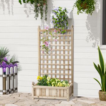 Outsunny Garden Planters With Trellis For Climbing Vines, Wood Raised Beds, Flower Pot, Natural