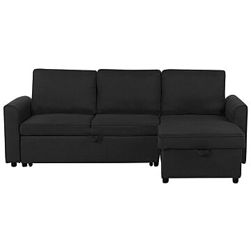 Corner Sofa Bed Black Fabric Upholstered Left Hand Orientation With Storage Bed Beliani