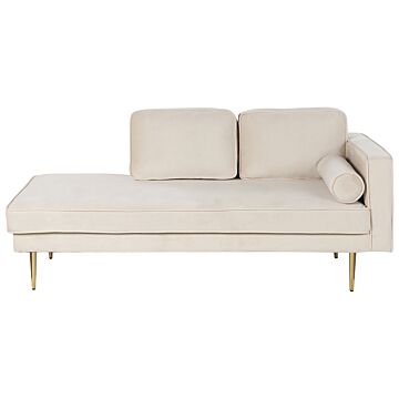 Chaise Lounge Beige Velvet Upholstered Right Hand Orientation Metal Legs Bolster Pillow Modern Design Beliani