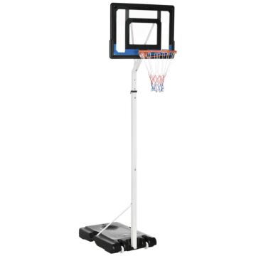 Sportnow 2.1-2.6m Adjustable Basketball Hoop And Basketball Stand W/ Backboard And Weighted Base, Portable On Wheels, White