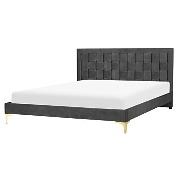 Upholstered Bed Frame Black Velvet Eu King Size 160x200 Cm 5ft3 Headboard Golden Legs Beliani