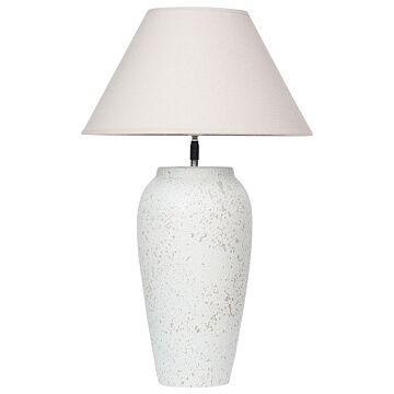 Table Lamp White Ceramic Base Linen Adjustable Cone Shade Distressed Effect Modern Minimalistic Design Living Room Bedroom Beliani