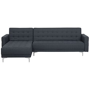 Corner Sofa Bed Dark Grey Tufted Fabric Modern L-shaped Modular 4 Seater Right Hand Chaise Longue Beliani